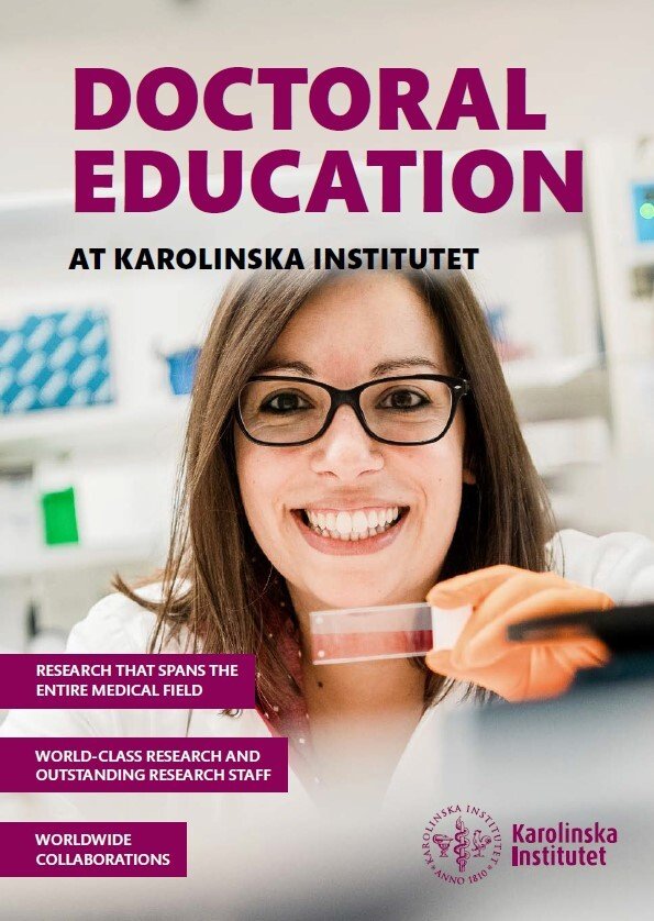 Front page of the brochure. Scientist smiling and holds a test in her hand.