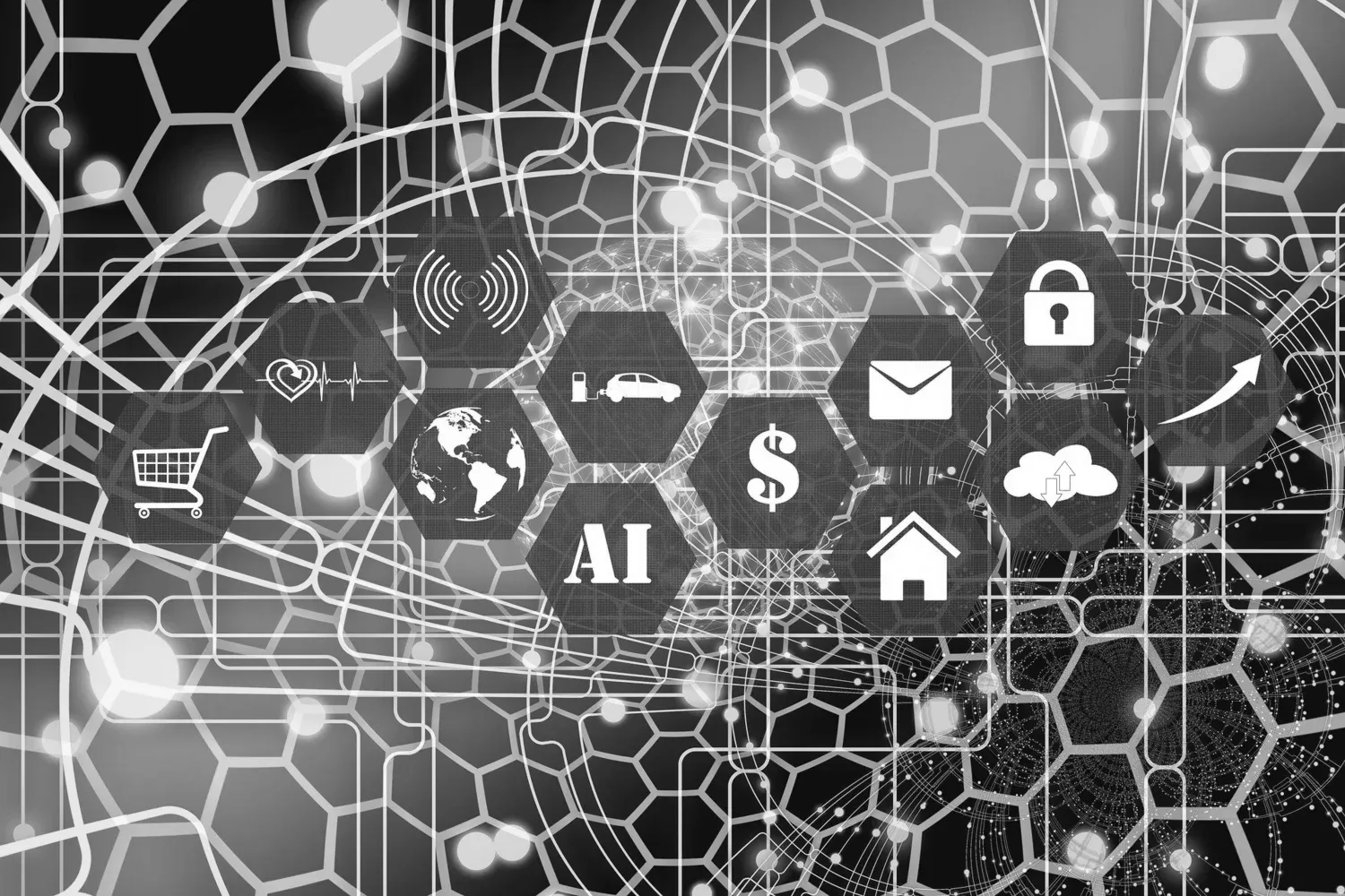 illustration of ai, network, information technologies